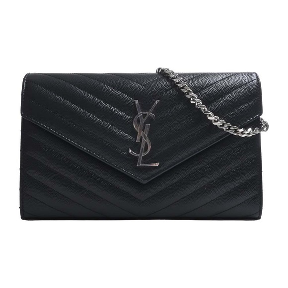Saint Laurent Leather Chain Shoulder Wallet Long Wallet Black - Picture 1 of 8